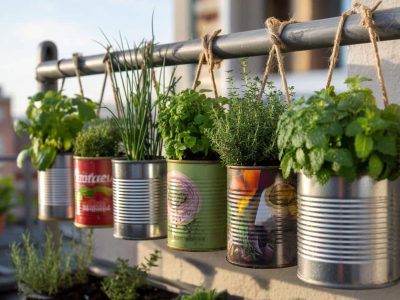 Forget throwing away: How empty cans become mini-herb gardens