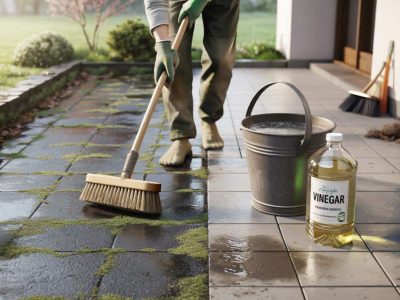 Grüne, rutschige Terrasse nach dem Winter? Dieses Hausmittel macht sie in 1 Stunde sauber
