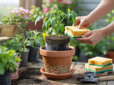 Ingenious Spring Idea: Saving Thirsty Plants with a Kitchen Sponge
